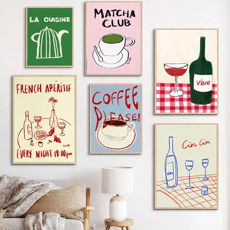 Coffee Tea Drawing - 1 szt. bezramowy dekoracyjny wydruk artystyczny,