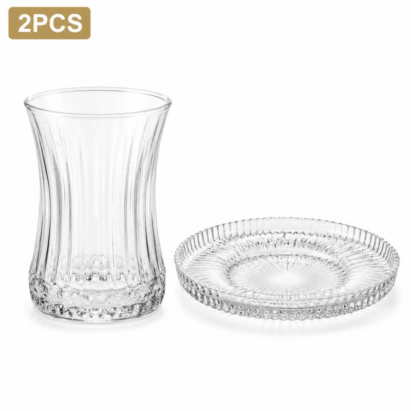 Coffee Tea Uses - 2-częściowy zestaw vintage'owych szklanych kubków i